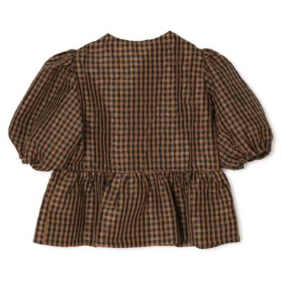 GANNI(ガニー)のCrinkled Taffeta Check Peplum Blouse通販