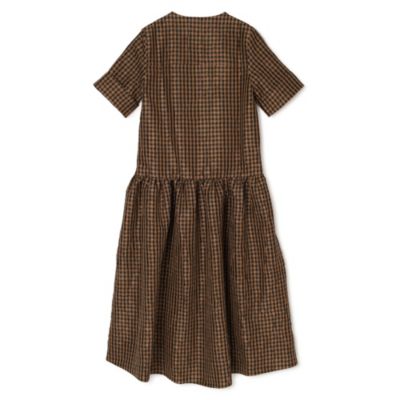 GANNI アシンメトリックチェックワンピース GANNI（ガニー） ワンピース Seersucker Check U-neck Maxi Smock