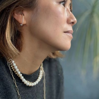 La Soeur(ラ・スール)のトパーズ＆パールフックイヤカフ（ゴールド