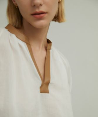 BEIGE PAULINE / レザーコンビブラウス BEIGE，(ベイジ)の【STORY 7月号掲載】 PAULINE / レザーコンビ
