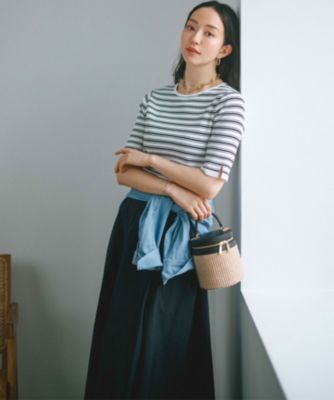 【洗える】レーヨンポリエステルストレッチ 5分袖 ニット 洗える】レーヨンポリエステルストレッチ 5分袖 ニット / 23区