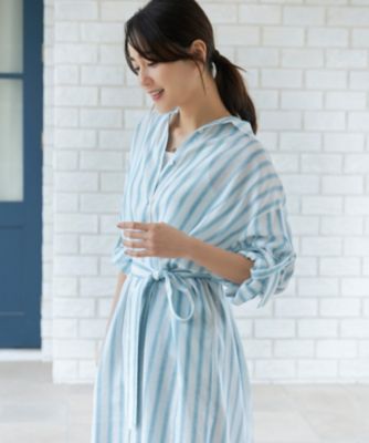 【りんご】自由区　24ss 洗える テンセルリネンシャツワンピース 自由区(ジユウク)の【洗える】テンセルリネンシャツワンピース