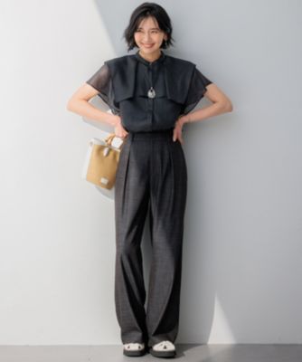 23区【接触冷感/洗える】シアーフィルムブラウス　キャメル系　L 23区 L(ニジュウサンク エル)の【接触冷感/洗える】シアー