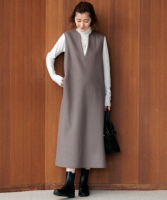 ■23区大きいサイズ46ミルドウールジャージーノーカラーＶジャケット紺■ ウールミルドジャージー ボックスタック ジャンパースカート ⁄ 23区