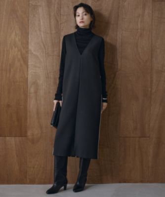 ICB【洗える】 ダブルフェイスクレープ ジャンパースカート サイドライン ICB(アイシービー)の【洗える】 ダブルフェイスクレープ ジャンパー