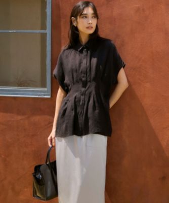 ブラウス シャツ 「洗える」LIBECOリネン タック デザイン シャツ レディース 23区(ニジュウサンク)の【洗える】LIBECOリネン タック デザイン
