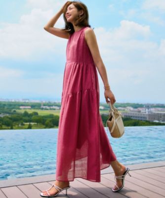 よ*こ様 廃盤色size5 PLEATSPLEASE RED（24）ノースリーブ 23区(ニジュウサンク)の【一部店舗限定/接触冷感/洗える】ラミー