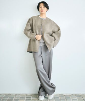 自由区(ジユウク)の【カタログ掲載】ウールリバーチェック柄ノーカラー