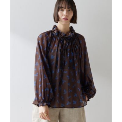 美品＊Whim Gazette シアー ギャザーブラウス ゆったり ボリューム袖 Whim Gazette(ウィム ガゼット)のシアーフラワーギャザー