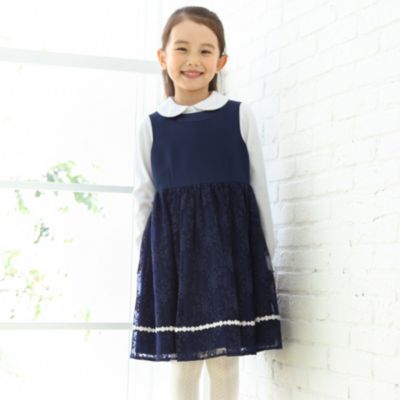 3can4on Kids サンカンシオン キッズ の 卒業式 入学式 紺色チュールレースワンピース通販 Leeマルシェ
