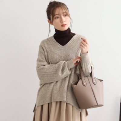 SHOO・LA・RUE 抜き衿ケーブル柄ニット