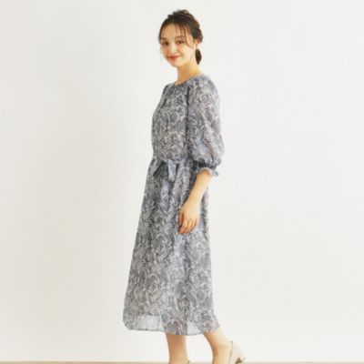 LAURA ASHLEY(ローラアシュレイ)の【楊柳生地】ウッドブロック リーブス柄ワンピース通販 | 集英社HAPPY PLUS STORE