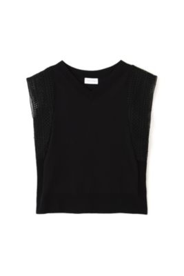 human woman レースドッキングニットトップス human woman(ヒューマン ウーマン)の◇レースドッキングニット