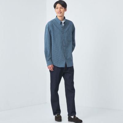 UNITED ARROWS green label relaxing：MEN’S FINE BASIC クリンプ チェック ビッグ ボタンダウン  ネイビー シャツ