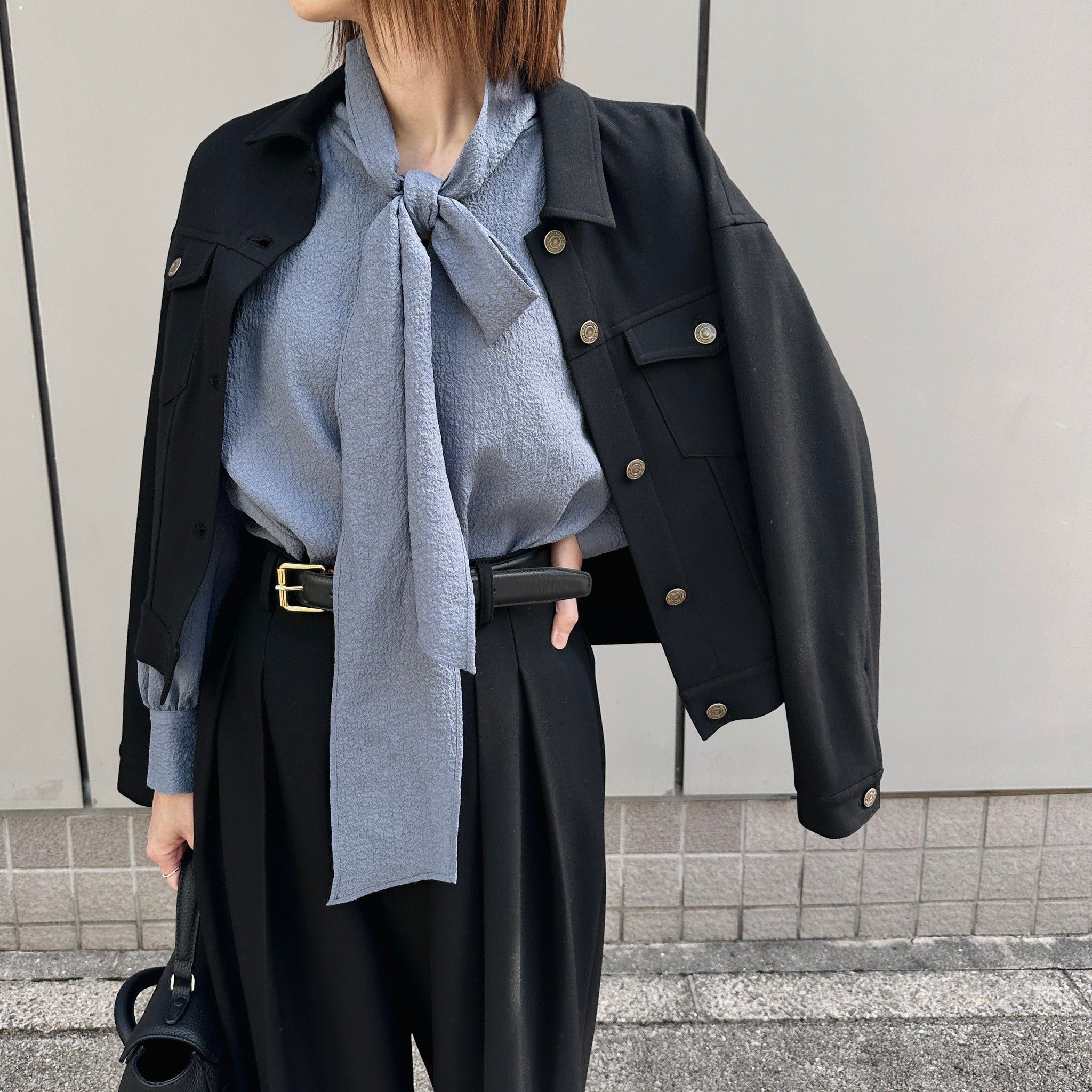 【徳原文子さんコラボ】シボ感ボウタイブラウス