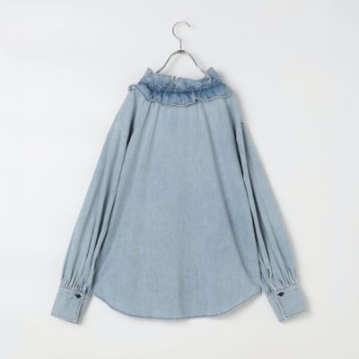 Rie Miller フリルギャザーデニムブラウス Rie Miller(リエミラー)の【RM denim】フリルギャザーデニムブラウス