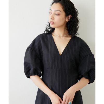 ストライプワンピース　whim gazette ネイビー　 ロングワンピース Whim Gazette(ウィム ガゼット)のラミーシャツワンピース通販