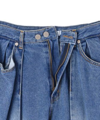 美品 marjour TUCK DENIM タックデニムパンツ 濃紺 ワイド M LURAKU】 tuck wide denim pants / タックワイドデニムパンツ