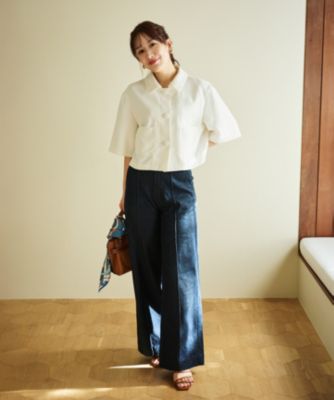#Newans〈花乃まりあさんコラボ〉クロップドシャツジャケット Newans(ハッシュニュアンス)の【シワになりにくい】〈花乃まりあ