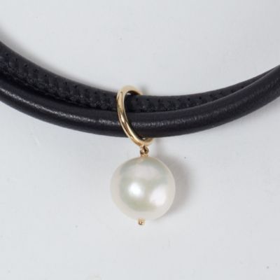 MIZUKI 14Kt Necklace BLK Leather w/Pearl