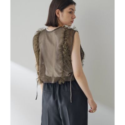 美品 ウィムガゼット チュールフリルスカート ピンクベージュ ペチコート付 F 美品 ウィムガゼット チュールフリルスカート ピンクベージュ