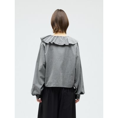 mizuiro ind(ミズイロインド)のチェックフリルギャザーカラーシャツ