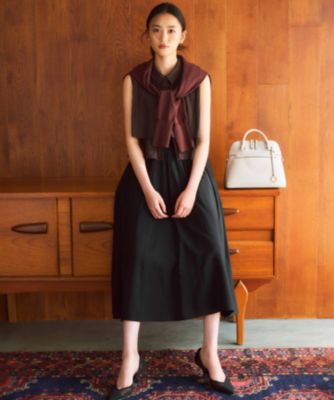 ポンポネット　新品タグ付き　スカート・ブラウス　組曲　未使用に近い　黒ブレザー 洗える】ナイロンコットンポプリン スカート（SKWOCA0210