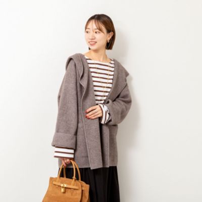 Rie Miller(リエミラー)のハーフ丈フーディー リバー風ニットコート