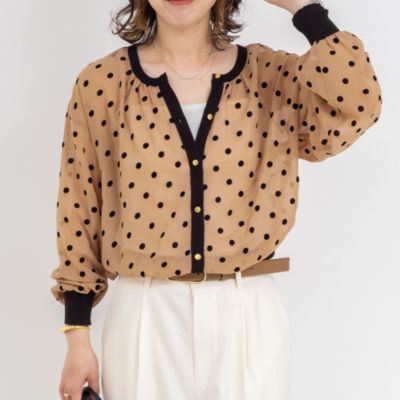 NOLLEY'S♡シアーフロッキードット柄クルーネックカーディガン NOLLEY'S(ノーリーズ)のシアーフロッキードットクルーネック