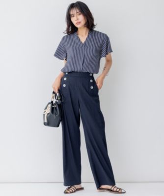 ダグ付き✨23区　洗えるリネンヴィスコースストレッチ マリンパンツ　23SS 23区 L(ニジュウサンク エル)の【洗える】リネンヴィスコース