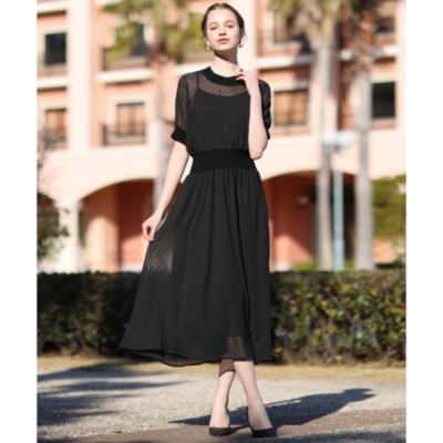 DRESSTERIOR(Ladies)(ドレステリア：レディース)の【洗える/スタイルアップ】ドットカットジャカードハーフスリーブワンピース通販 |  集英社HAPPY PLUS STORE