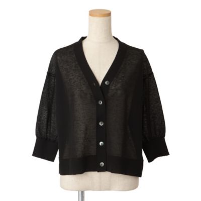 ⭐️新品未使用⭐️ADAWAS ブラック長袖カーディガン ADAWAS×eclat(アダワス×エクラ)の【別注】リネン混シアーカーディガン