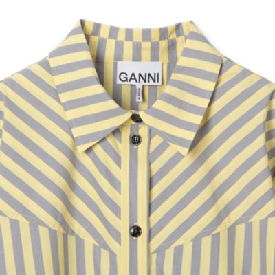 GANNI Stripe Cotton Mini Shirt Dress