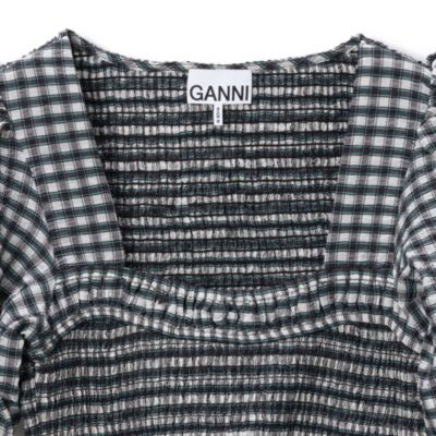 GANNI(ガニー)のSeersucker Check Open－neck Smock Blouse通販