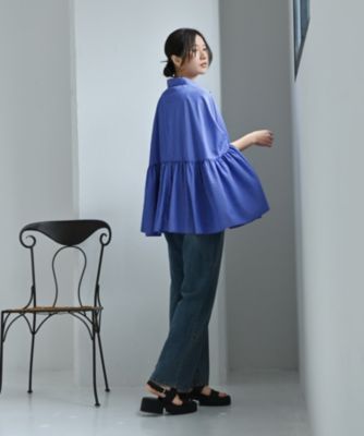 スタイルデリ STYLE DELI 【BLK001】ポンチョ風シャツブラウス （ブルー） STYLE DELI(スタイルデリ)の【BLK001】ポンチョ風シャツブラウス