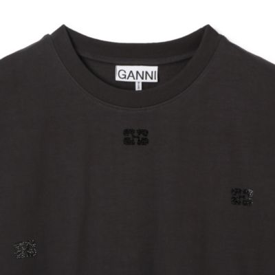 GANNI(ガニー)のHeavy Cotton Rhinestone Drop Shoulder T