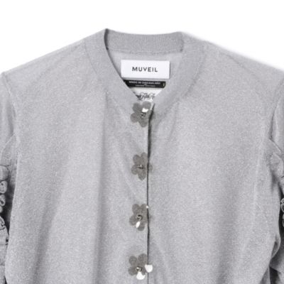 ミュベール MUVEIL オーガンジー ジップカーディガン 花装飾 MUVEIL(ミュベール)のフラワーボタンシースルーカーディガン通販