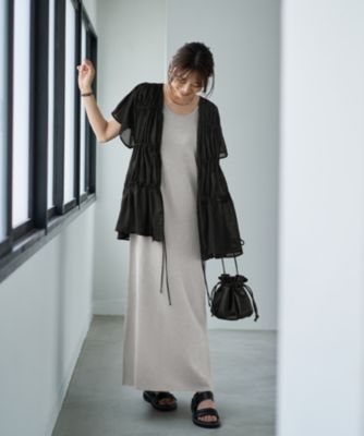 ブラウス シャツ ダブルガーゼシフォンのリボン留めチュニックカーディガン レディース ダブルガーゼシフォンのリボン留めチュニックカーディガン