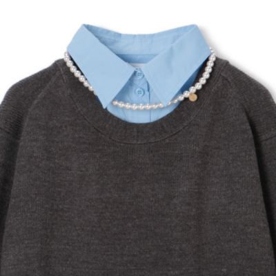 MUVEIL(ミュベール)のパールネックレス付きシャツニットプルオーバー