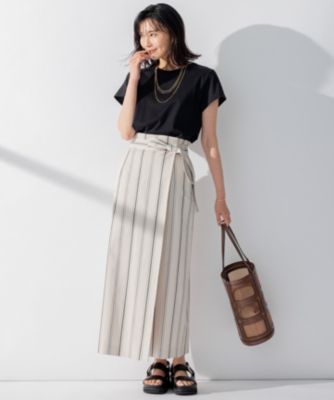 23区 コットンリネンストライプクロップドパンツ 46サイズ （コットン 