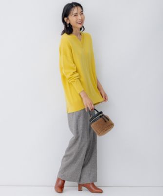 美品23区 【洗える】ウールミドルゲージ Vネック チュニック ニット　23AW 23区 L(ニジュウサンク エル)の【洗える】ウールミドルゲージ V