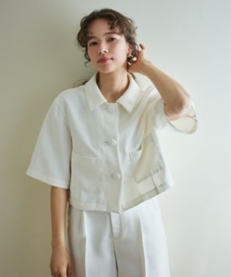 #Newans〈花乃まりあさんコラボ〉クロップドシャツジャケット Newans(ハッシュニュアンス)の【シワになりにくい】〈花乃まりあ