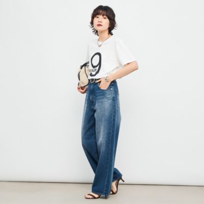 【美品】Rie miller ストレートデニム ダークブルー ハイウエスト 美品】Rie miller ストレートデニム ダークブルー ハイウエスト