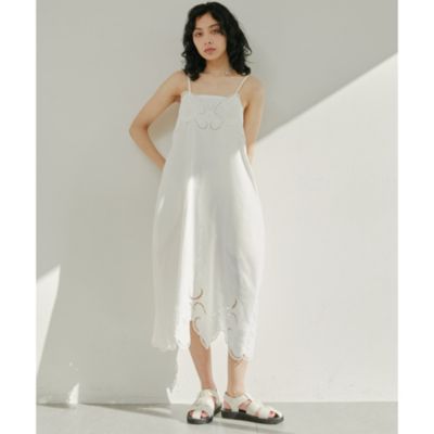 23区SLOWフラワーエンブロイダリー ワンピース ホワイト 46 23区 【SLOW/一部店舗限定】フラワーエンブロイダリー ワンピース