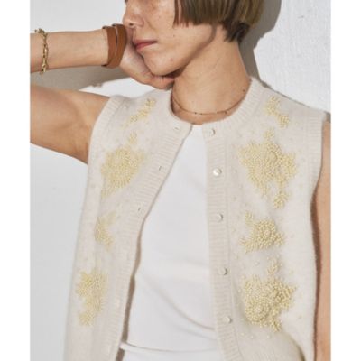 ウィムガゼット★チノジレ★ホワイト★新品同様★ビームストゥモローランド Whim Gazette(ウィム ガゼット)の【GEMINI】ビーズニットジレ