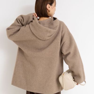 Rie Miller(リエミラー)のハーフ丈フーディー リバー風ニットコート