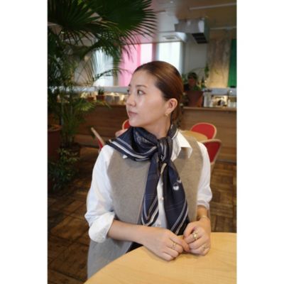 aLORS paris シルク混スカーフ ネイビー aLORS(アロー)のFoulard Ex-libris Paris x aLORS -une collaboration