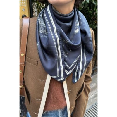 aLORS paris シルク混スカーフ ネイビー aLORS(アロー)のFoulard Ex-libris Paris x aLORS -une collaboration