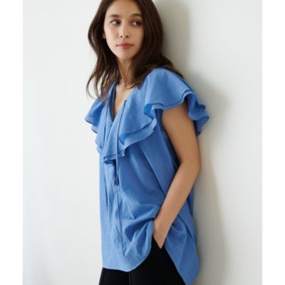 Whim Gazette - 極美品 ウィムガゼット ネックフリルノースリーブブラウス オフホワイト Whim Gazette(ウィム ガゼット)のネックフリルノースリーブ