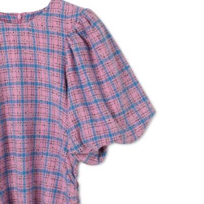 【関税・送料込 国内発送】 GANNI チェック ミニドレス GANNI ストレッチシアサッカー ミニワンピース ルーシュ入り